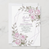 パープルピンクシルバーグリッター幾何学的ブライダルシャワー 招待状 (正面)