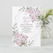 パープルピンクシルバーグリッター幾何学的ブライダルシャワー 招待状 (スタンド正面)