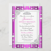 パープルピンクシルバージェムティアラスウィート16誕生日 招待状 (正面)