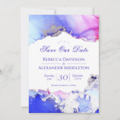 パープルピンクシルバー結婚抽象芸術 セーブザデート (正面)