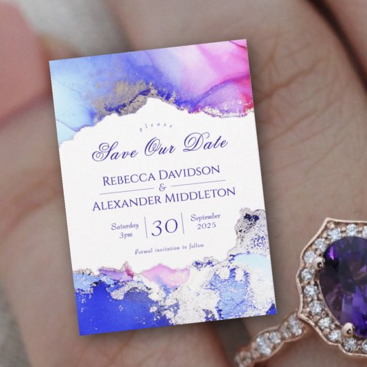 パープルピンクシルバー結婚抽象芸術 セーブザデート