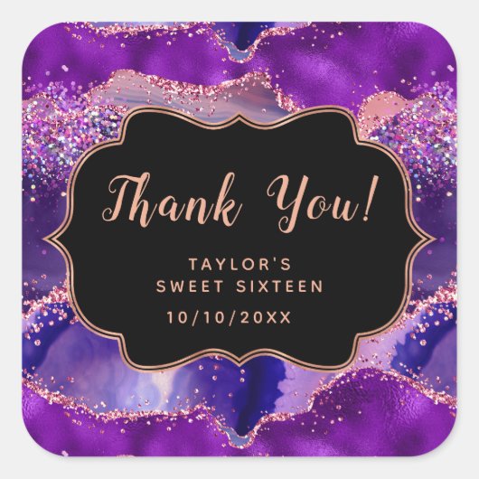 パープルピンクシークインズアゲイトSweet sixteenありがとう スクエアシール (正面)