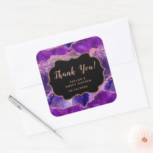パープルピンクシークインズアゲイトSweet sixteenありがとう スクエアシール (封筒)
