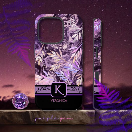 パープルピンクジェムストーントレンディーモノグラムアイフォンケース Case-Mate iPhoneケース