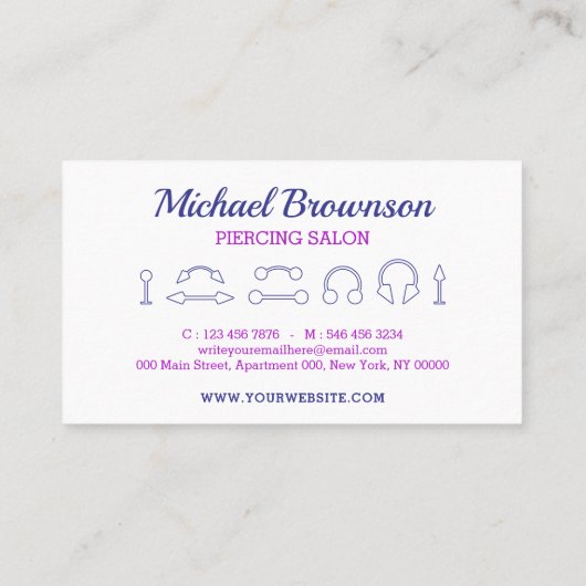 パープルピンクジュエリーストア体ピアシング 名刺 (裏面)