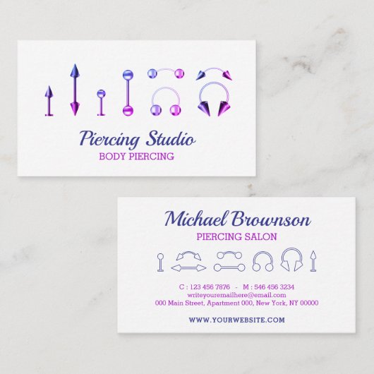 パープルピンクジュエリーストア体ピアシング 名刺 (正面/裏面)