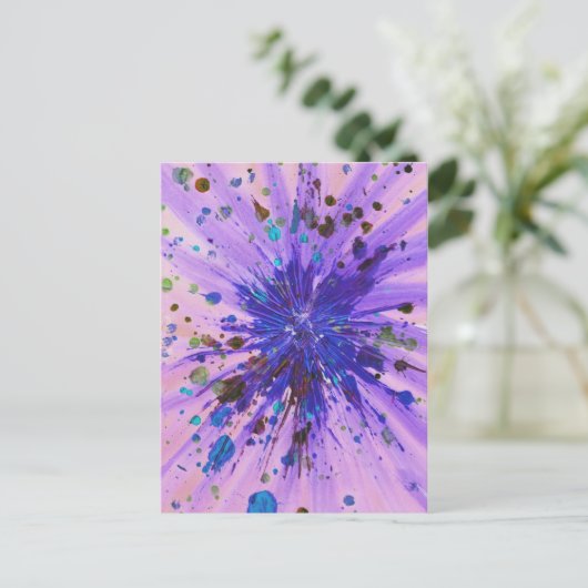 パープルピンクスターバストアクリル（ばちゃばちゃ）跳ねる絵画ズ ポストカード (スタンド正面)