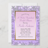 パープルピンクスノーフレークスウィンターブライダルシャワー 招待状 (正面)