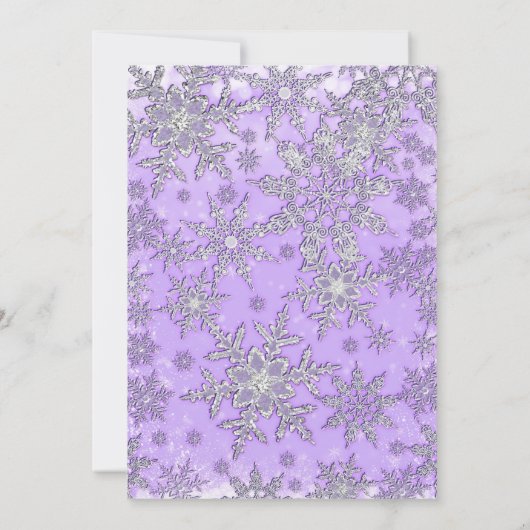 パープルピンクスノーフレークスウィンターブライダルシャワー 招待状 (裏面)