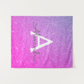 パープルピンクスパークルグリッターモノグラムタペストリー タペストリー (正面(横))