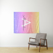 パープルピンクスパークルグリッターモノグラムタペストリー タペストリー (インサイチュ(横))