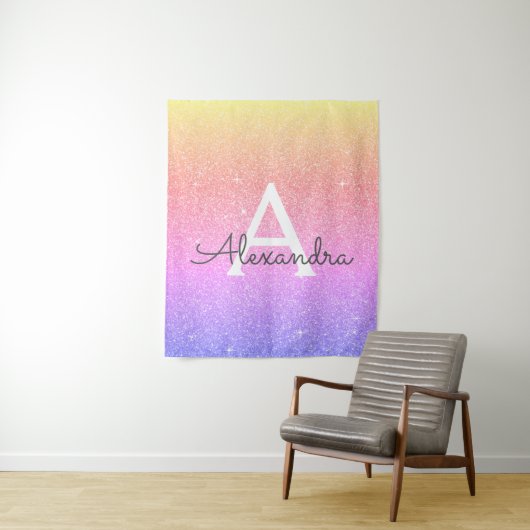 パープルピンクスパークルグリッターモノグラムタペストリー タペストリー (インサイチュ)