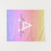 パープルピンクスパークルグリッターモノグラムタペストリー タペストリー (正面(横))