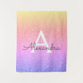 パープルピンクスパークルグリッターモノグラムタペストリー タペストリー (正面)