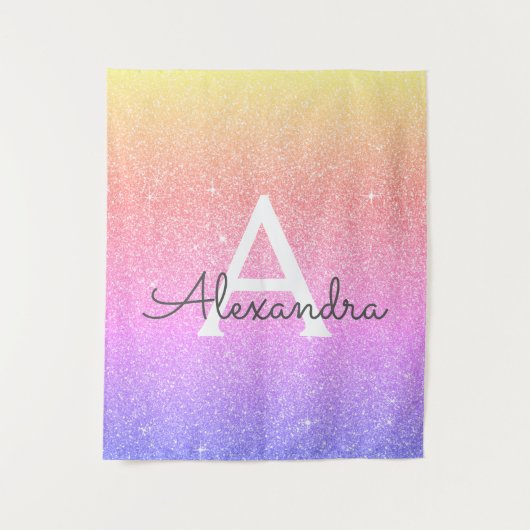 パープルピンクスパークルグリッターモノグラムタペストリー タペストリー (正面)