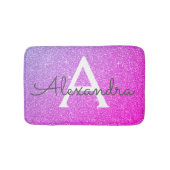 パープルピンクスパークルグリッターモノグラム名 バスマット (正面)