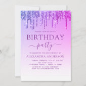 パープルピンクスパークルグリッター任意の年齢誕生日 招待状 (正面)
