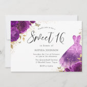 パープルピンクスパークルドレスバラスウィート16パーティー 招待状 (正面)
