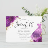 パープルピンクスパークルドレスバラスウィート16パーティー 招待状 (スタンド正面)