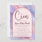 パープルピンクスペインのアゲート100誕生日のために 招待状 (正面)