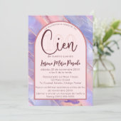 パープルピンクスペインのアゲート100誕生日のために 招待状 (スタンド正面)