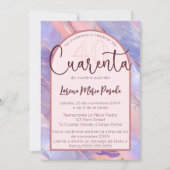 パープルピンクスペインのアゲート40歳の誕生日 招待状 (正面)