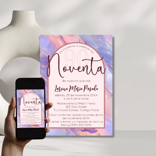 パープルピンクスペインのアゲート90誕生日 招待状