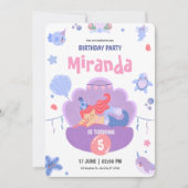 パープルピンクスリーピングマーメイドハッピーバースデー 招待状 (正面)