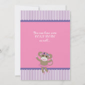 パープルピンクソックモンキー誕生日招待状 招待状 (裏面)