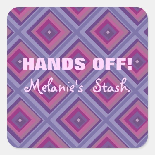パープルピンクダイヤモンドスクウェア名ハンズオフStash スクエアシール (正面)