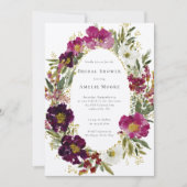 パープルピンクダークフラワーリースブライダルシャワー 招待状 (正面)