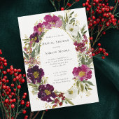 パープルピンクダークフラワーリースブライダルシャワー 招待状