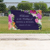 パープルピンクダークブルーはっきりしたフローラ結婚ズ・ウェルカム 横断幕 (インサイチュ)