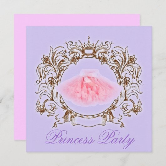 パープルピンクツツプリンセス誕生日パーティーの招待 招待状 (正面/裏面)