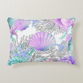 パープルピンクティール（緑がかった色）とホワイトシーシェル アクセントクッション