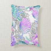パープルピンクティール（緑がかった色）とホワイトシーシェル アクセントクッション (裏面(縦))