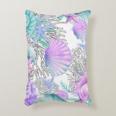 パープルピンクティール（緑がかった色）とホワイトシーシェル アクセントクッション (正面(垂直))