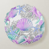 パープルピンクティール（緑がかった色）とホワイトシーシェル ラウンドクッション (裏面)