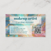 パープルピンクティール(緑がかった色)アクアブルー金ゴールド大理石アートパターン 名刺 (裏面)
