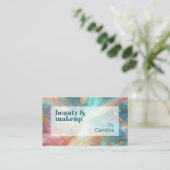 パープルピンクティール(緑がかった色)アクアブルー金ゴールド大理石アートパターン 名刺 (スタンド正面)