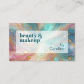 パープルピンクティール(緑がかった色)アクアブルー金ゴールド大理石アートパターン 名刺 (正面)