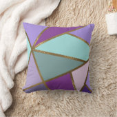 パープルピンクティール(緑がかった色)ターコイズ&ブロンズ金ゴールド幾何学模様 クッション (ブランケット)