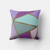 パープルピンクティール(緑がかった色)ターコイズ&ブロンズ金ゴールド幾何学模様 クッション (裏面)