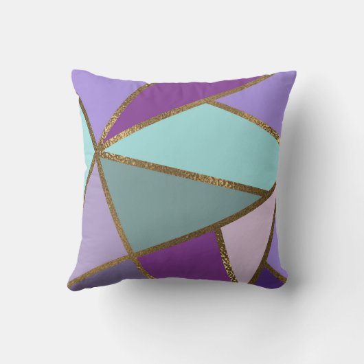 パープルピンクティール(緑がかった色)ターコイズ&ブロンズ金ゴールド幾何学模様 クッション (裏面)