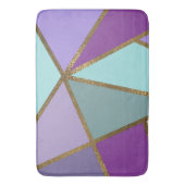 パープルピンクティール（緑がかった色）ターコイズ&ブロンズ金ゴールド幾何学模様 バスマット (正面縦)