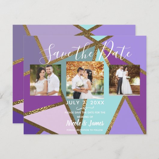 パープルピンクティール（緑がかった色）ターコイズ&ブロンズ金ゴールド結婚ズ (正面/裏面)