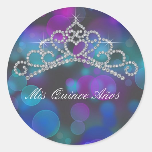 パープルピンクティール（緑がかった色）ティアラ甘い15 16キンセアナラベル ラウンドシール (正面)