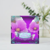 パープルピンクティール(緑がかった色)バタフライバースデーパーティー2 招待状 (スタンド正面)