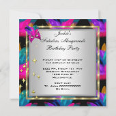 パープルピンクティール（緑がかった色）ブルーマスカレードパーティー誕生日 招待状 (裏面)
