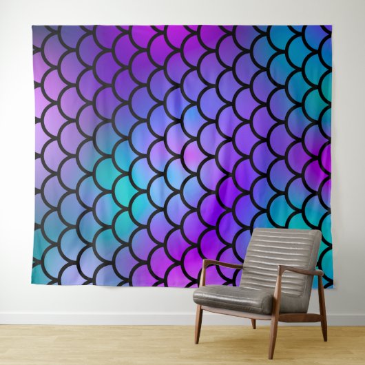 パープルピンクティール（緑がかった色）ブルーマーメイド写真背景 タペストリー (インサイチュ(横))